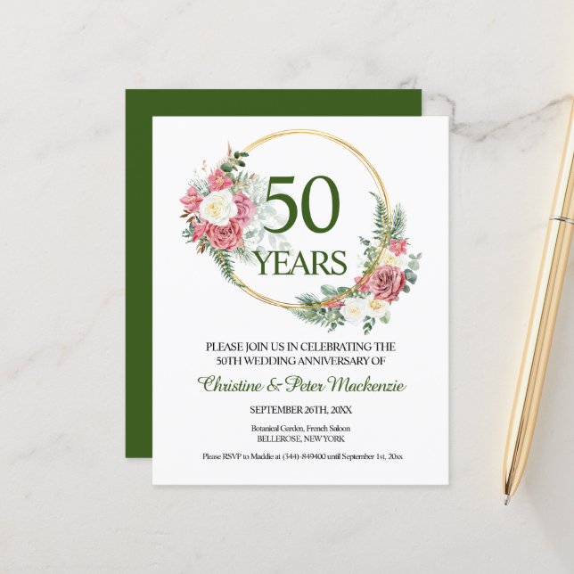 Papier Budget 50e anniversaire du Mariage d'or Invitation (Devant/Arrière en situation)