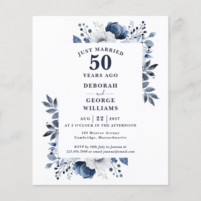 Papier Budget 50e anniversaire du Mariage Invitation flor (Devant)