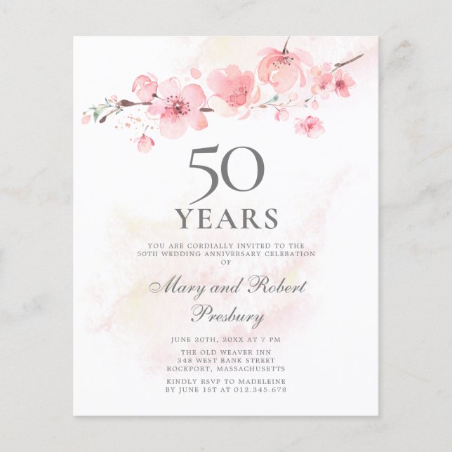 Papier Budget 50e anniversaire Invitation Cherry Blossom (Devant)