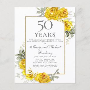 Papier Budget 50e anniversaire Invitation florale jaune