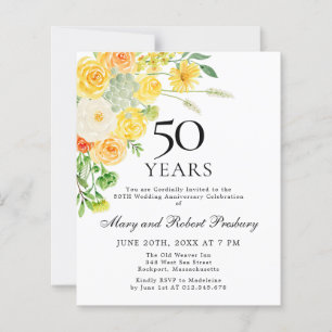 Papier Budget 50e anniversaire Invitation florale jaune