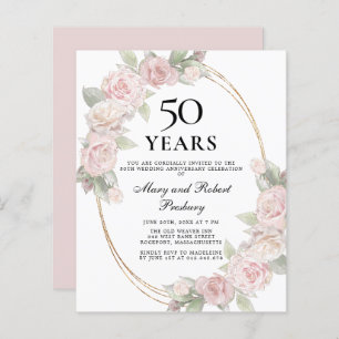 Papier Budget 50e anniversaire Invitation florale rose