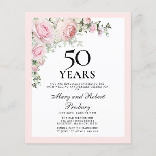 Papier Budget 50e anniversaire Invitation florale rose