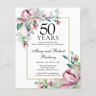 Papier Budget 50e anniversaire Invitation florale rose