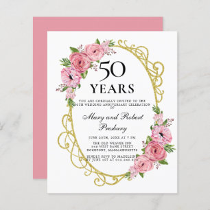 Papier Budget 50e anniversaire Invitation florale rose