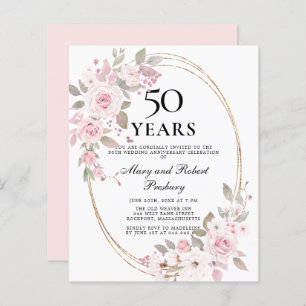 Papier Budget 50e anniversaire Invitation florale rose