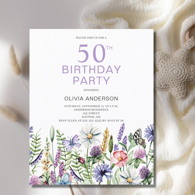 Papier Budget 50e anniversaire Invitation florale violett (Créateur téléchargé)