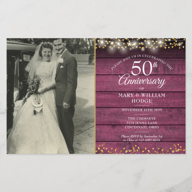 Papier Budget 50e anniversaire Photo Invitation bois (Devant)