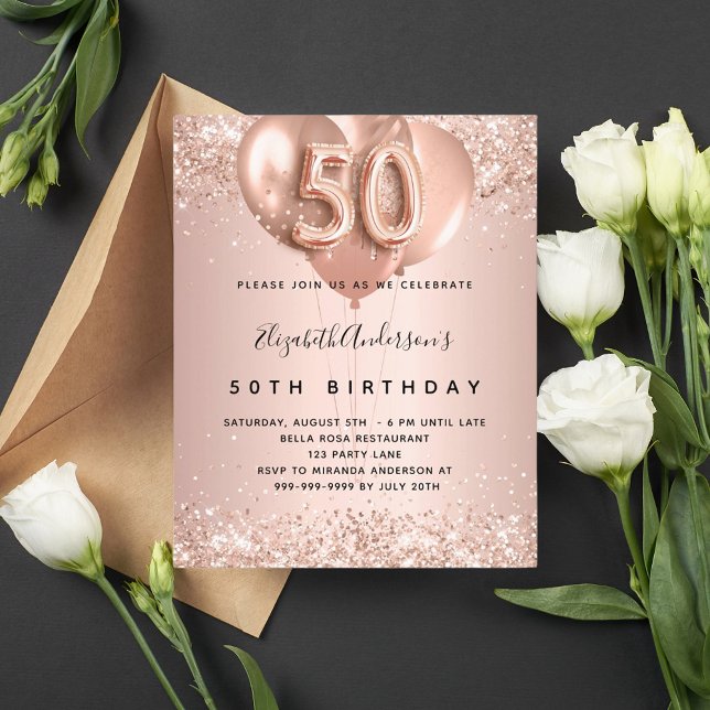 Papier Budget 50e anniversaire rose invitation ballons d' (Créateur téléchargé)