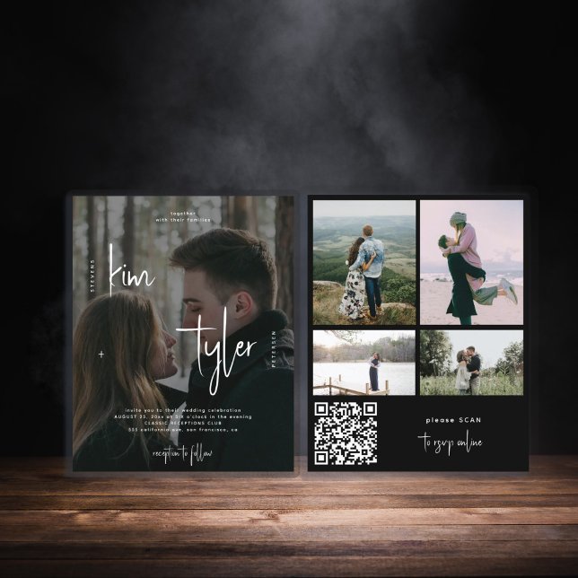 Papier Budget 5 photos faire-part de mariage de script QR (Créateur téléchargé)