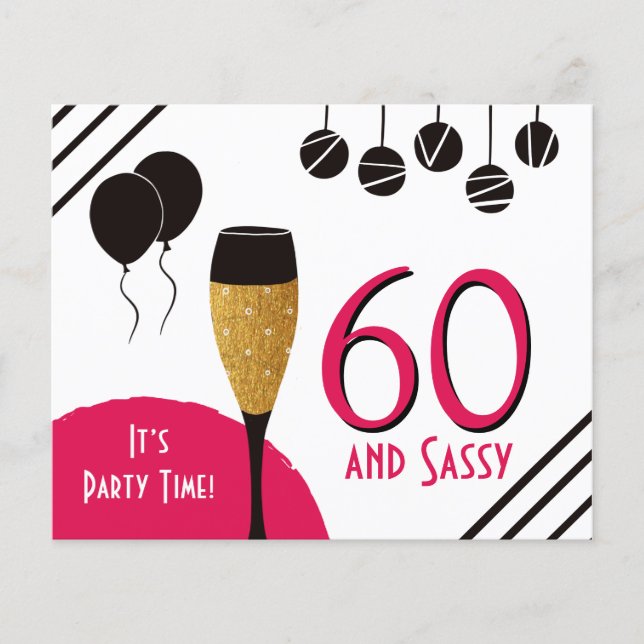 Papier Budget 60 Sassy Artsy Pink Black Gold Invitation (Devant)
