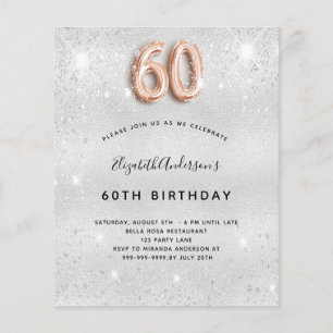 Papier Budget 60e anniversaire argent rose or invitation