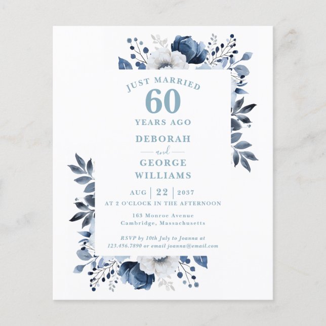 Papier Budget 60e anniversaire du Mariage Invitation flor (Devant)