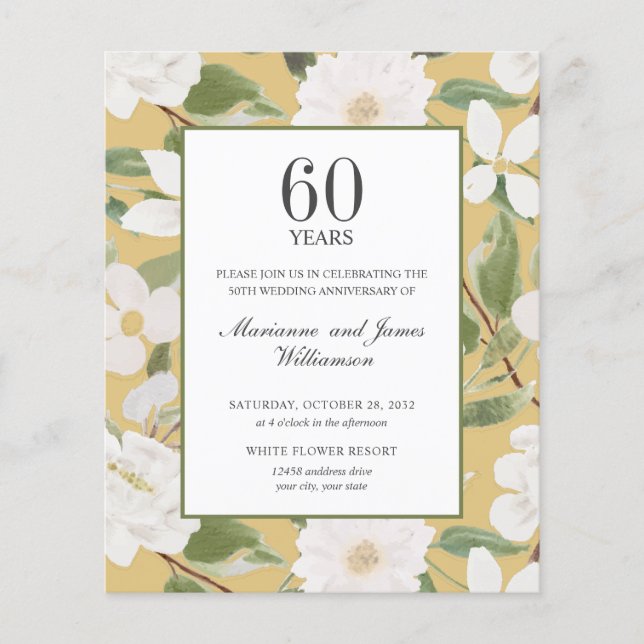 Papier Budget 60e anniversaire Fleurs blanches jaune (Devant)