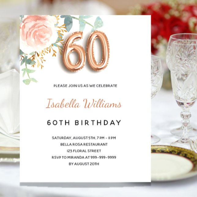 Papier Budget 60e anniversaire floral rose d'or eucalyptu (Créateur téléchargé)