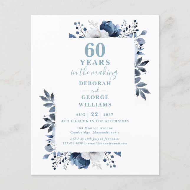 Papier Budget 60e anniversaire Mariage Invitation floral (Devant)