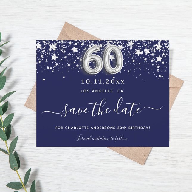 Papier Budget 60e anniversaire marine bleu argent date de (Créateur téléchargé)