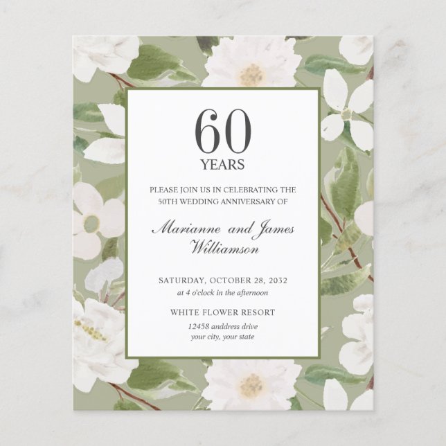 Papier Budget 60e Anniversaire PHOTO Fleurs Blanches Vert (Devant)