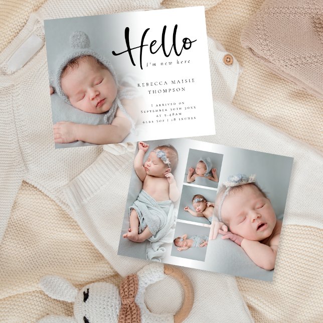 Papier Budget 6 Photo Baby Girl Boy Hello Birth Annonce (Créateur téléchargé)