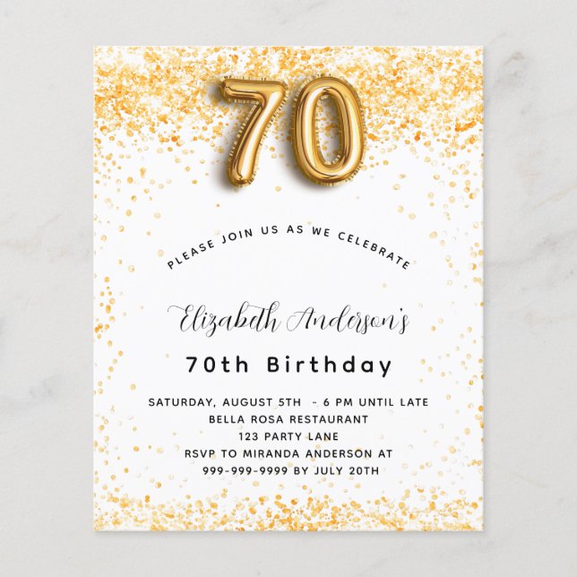 Papier Budget 70e anniversaire parties scintillant en or  (Devant)