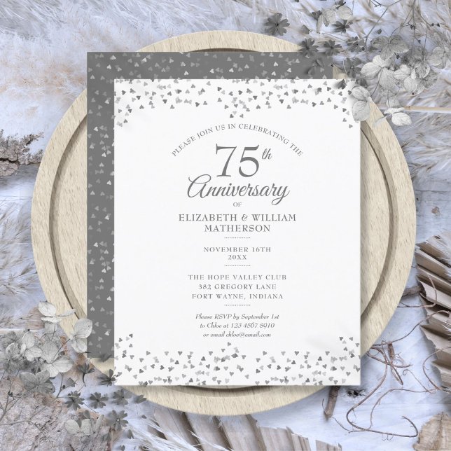 Papier Budget 75e anniversaire du Mariage Coeurs Invitati (Budget 75th Wedding Anniversary Hearts Invitation)