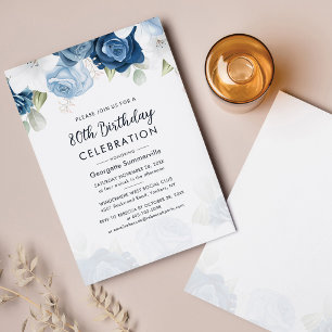 Papier Budget 80 Anniversaire Dusty Blue Floral Party Inv