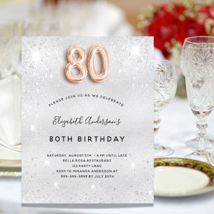 Papier Budget 80e anniversaire argent rose or invitation