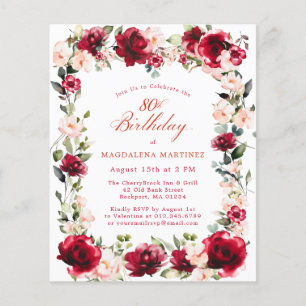 Papier BUDGET 80e anniversaire Invitation rose rose rose 