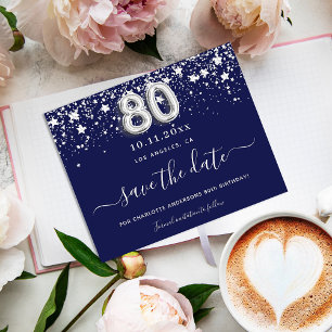 Papier Budget 80e anniversaire marine bleu argent date de
