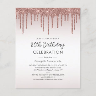 Papier Budget 80e anniversaire Rose de fête Invitation d'