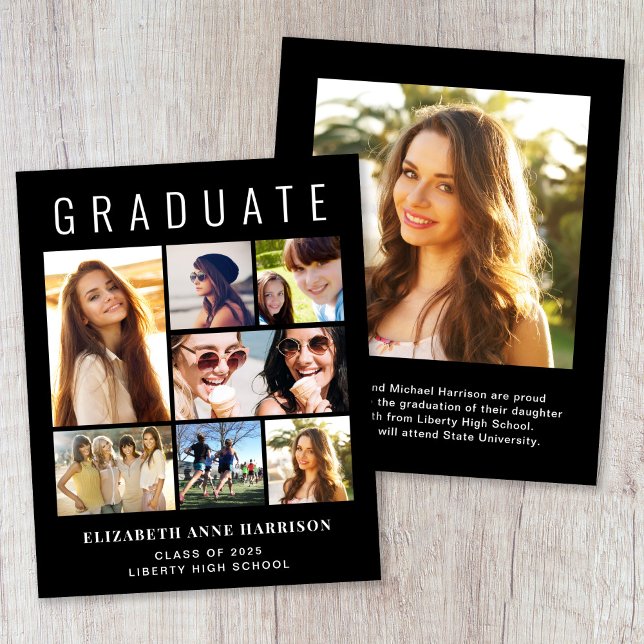 Papier Budget 8 Photo Black Graduation Faire-part (Créateur téléchargé)