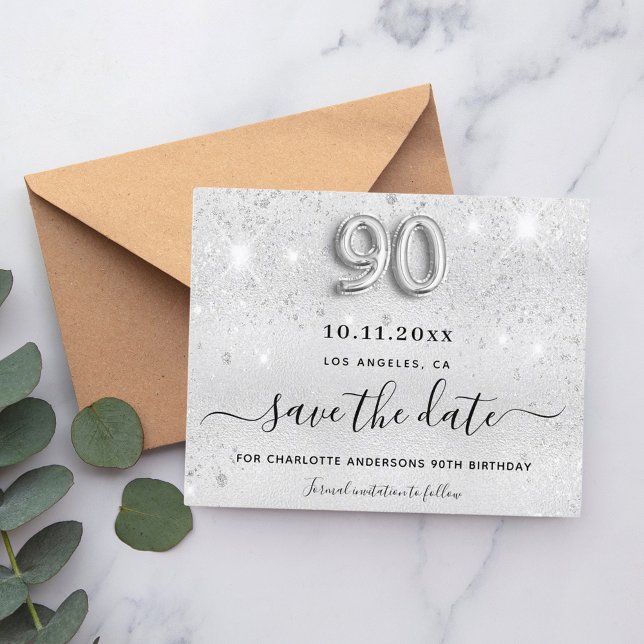 Papier Budget 90e anniversaire argent parties scintillant (Créateur téléchargé)