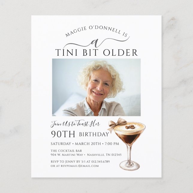 Papier BUDGET 90e anniversaire Photo Martini Invitation (Devant)