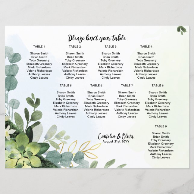 Papier BUDGET 9 Tableau Tableau Mariage Places vertes (Devant)
