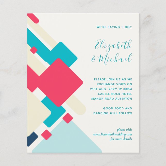 Papier Budget Abstrait Corail Turquoise Rouge Mariage Inv (Devant)