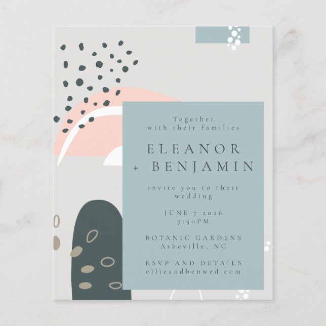 Papier Budget Abstrait Formes Pastel Grey Mariage Invitat (Devant)