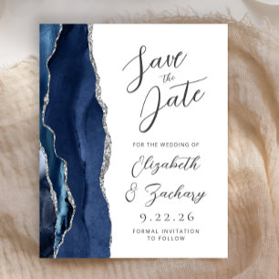 Papier Budget Agate Bleu Marine Argent Script Enregistrez