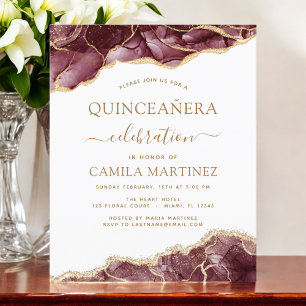 Papier Budget Agate Bourgogne Quinceañera Gold 15e