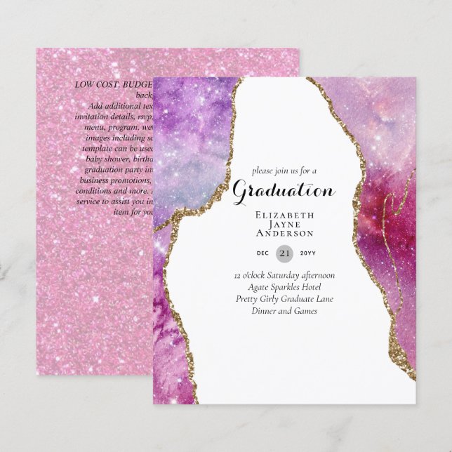 Papier BUDGET Agate FÉTE DE FIN D'ÉTUDES Invitations Pail (Devant / Derrière)