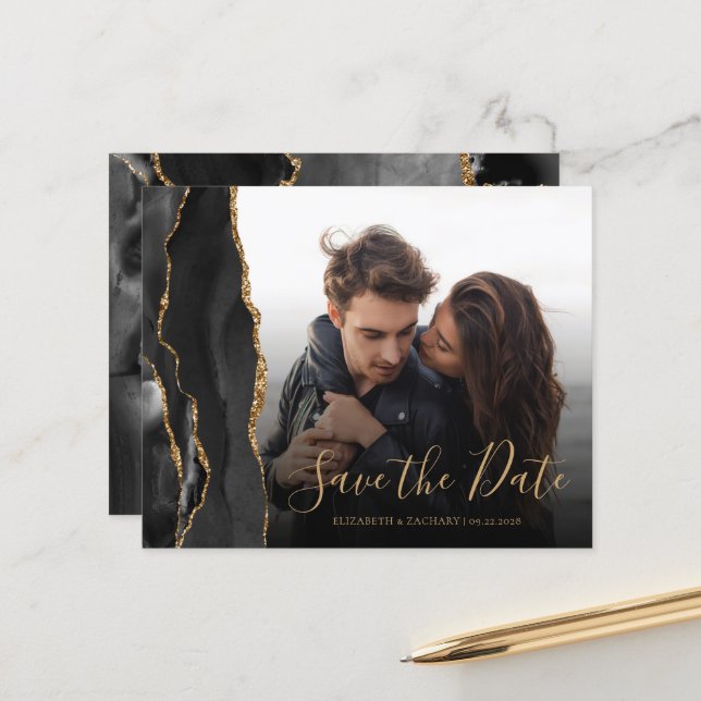 Papier Budget Agate Geode Black Gold Photo Enregistrer la (Devant/Arrière en situation)