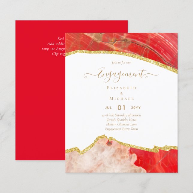 Papier BUDGET Agate Gold Engagement Party Moderne (Devant / Derrière)
