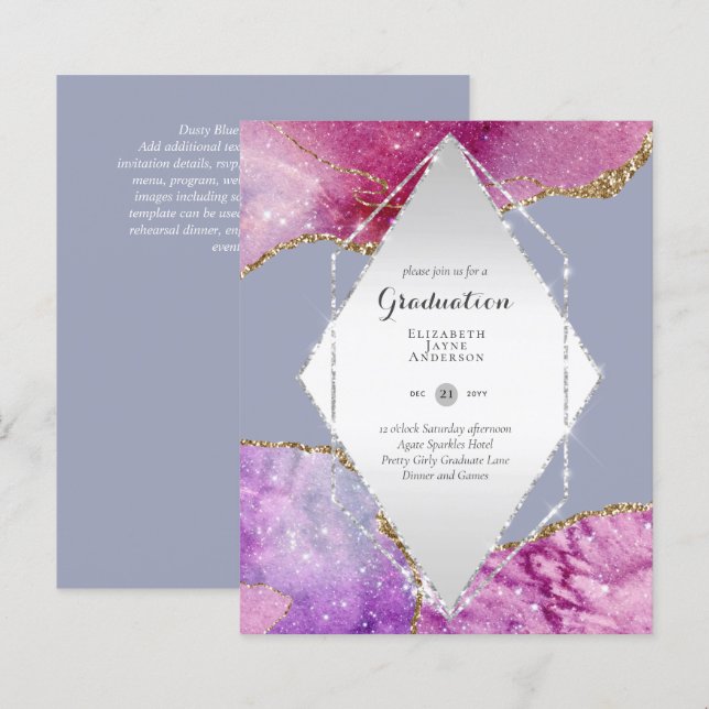 Papier BUDGET Agate GRADUY Invitations Parties scintillan (Devant / Derrière)