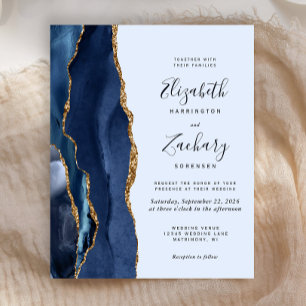 Papier Budget Agate Marine Blue Gold Faire-part de mariag