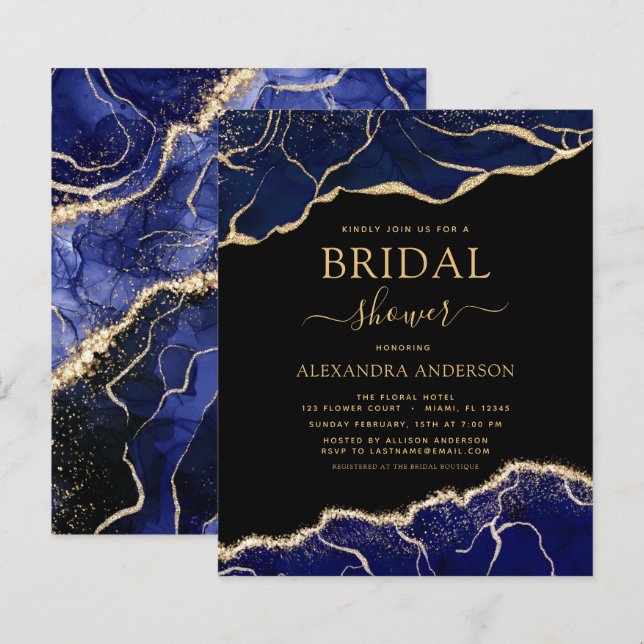 Papier Budget Agate Marine Blue Gold Fête des mariées (Devant / Derrière)