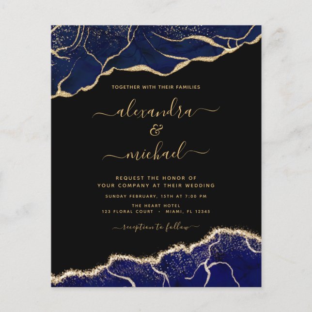 Papier Budget Agate Marine Blue Gold Mariage (Devant)