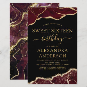 Papier Budget Agate Sweet 16 Anniversaire Bourgogne Or