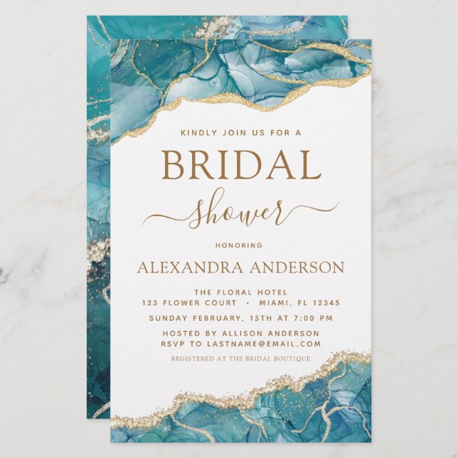 Papier Budget Agate Turquoise Fête des mariées Turquoise  (Devant / Derrière)