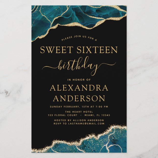 Papier Budget Agate Turquoise Sweet 16 Or Turquoise (Devant)