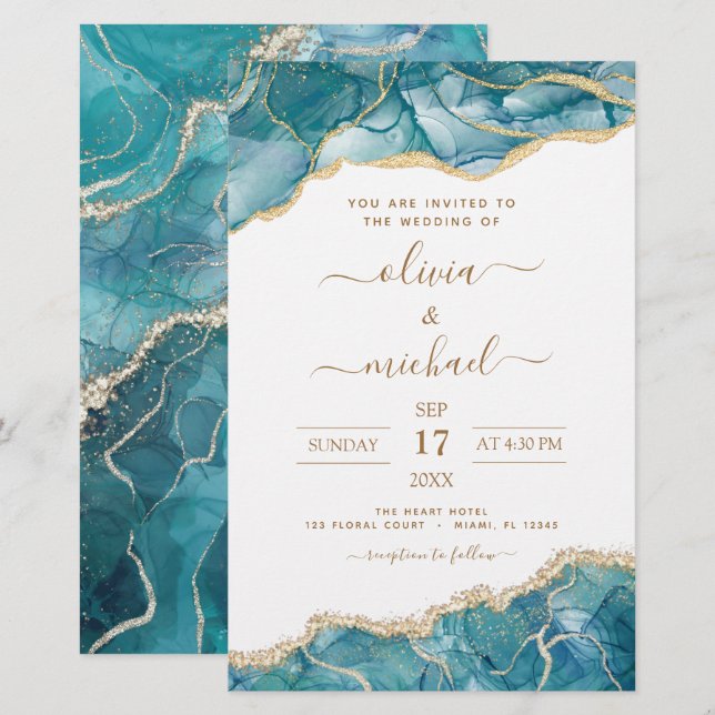 Papier Budget Agate Turquoise Turquoise Gold Mariage (Devant / Derrière)