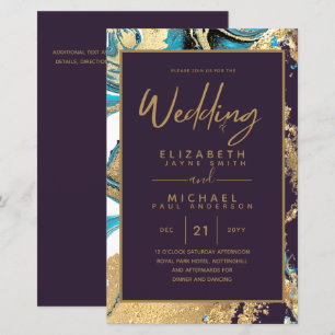Papier BUDGET Agate Turquoise Turquoise Gold Wedding Invi